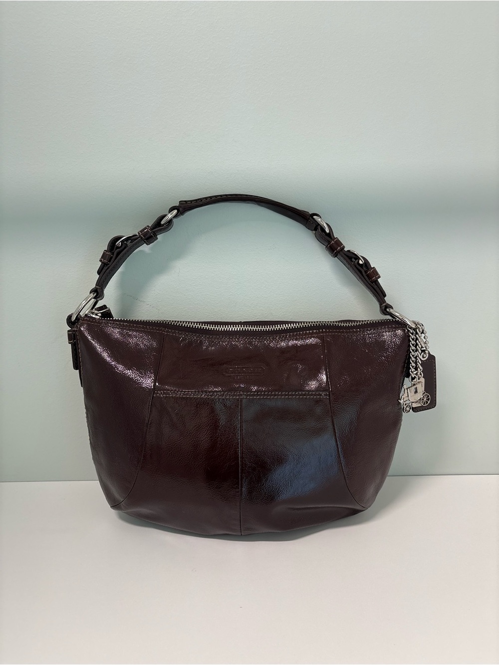 Coach 12686 Y2K Soho Liquid Gloss Patent Leather Hobo Bag Brown